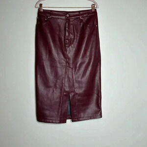 7 for all Mankind Woman's Oxblood Faux Leather Midi Pencil Skirt Size Medium